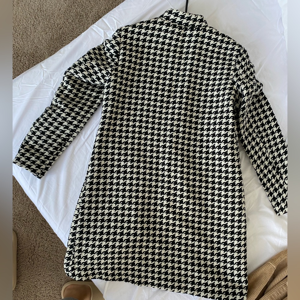 H&M hm Fitted Coat Jacket in Woven Fabric Black White Houndstooth Pattern Size 6 - Picture 4 of 16